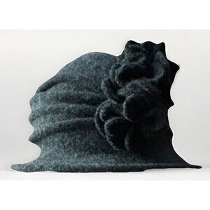 SCALA Gray 100% Wool Pleated Flower Cloche Bucket Hat One Size
